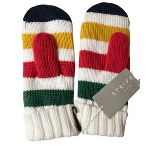 Hudson’s Bay HBC Mitts Stripes Signature Multi stripe Knit Size L / XL NEW Cream